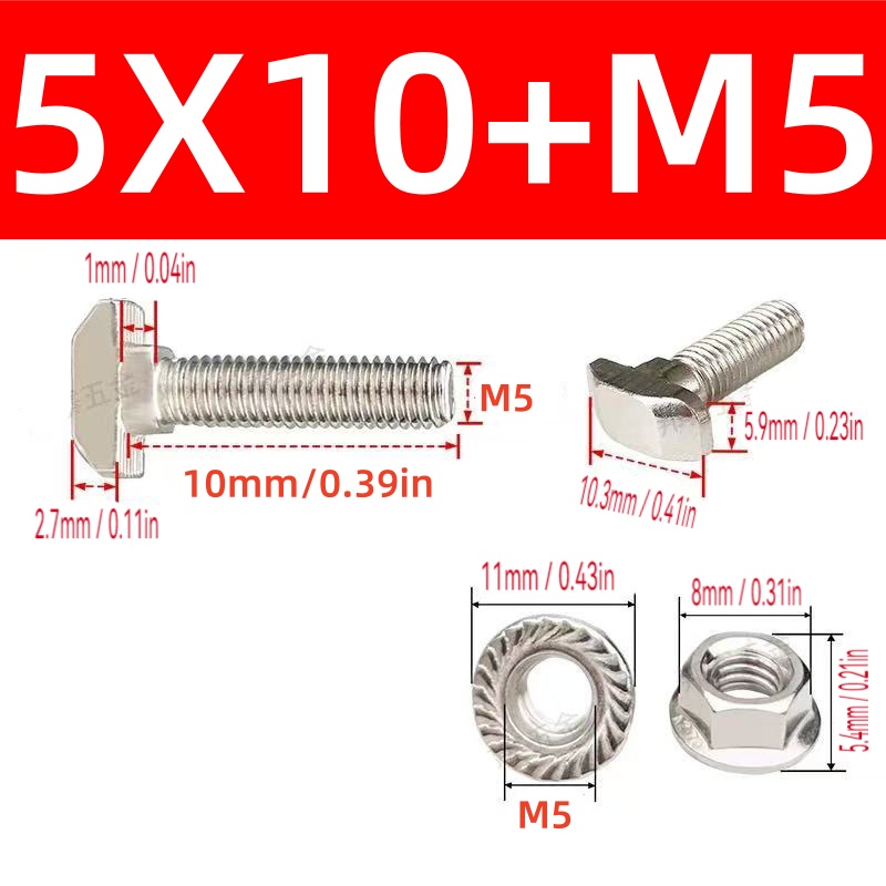 10 مجموعات M5 T الترباس المسما - مراجعة Aluminum T-Slot Profile وسعره
